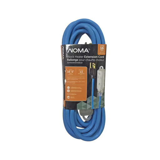 NOMA 6-ft 7-in 16/3 13 Amp All-Weather Block Heater Cord with Lighted End, Blue