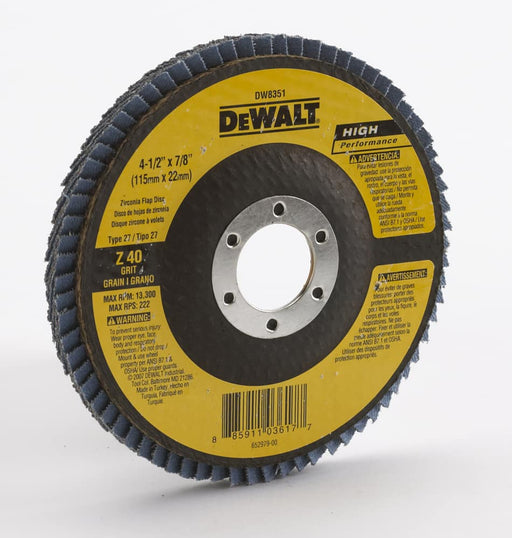 DW8351 DEWALT 4-1/2 x 7/8-in Z40T27 Flap Disc