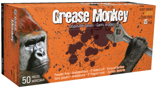 5553PF-L Grease Monkey 15 Mill Latex Glove, 50-pk