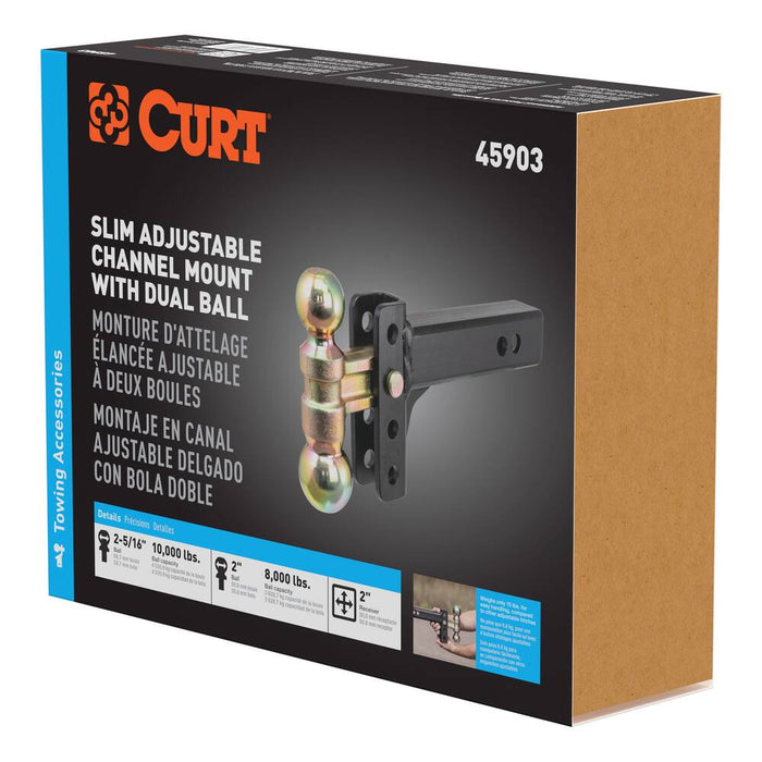 Adjustable Channel 45903 Slim Adjustable Channel Mount with Dual Ball (2 Shank, 10K)